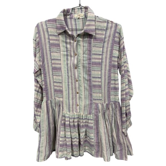 Easel Los Angeles Striped Button Front Tunic Mini Dress Womens Small Linen Blend - Picture 2 of 7